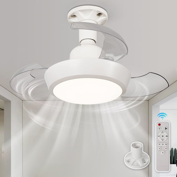 HARPER LIVING Ceiling Fans with Lights, E27 Screw in Fan Lamp with 3 Retractable Blades, 30W 1400LM Dimmable White