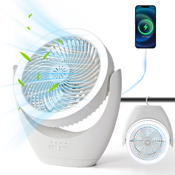 HARPER LIVING Rechargeable Desk Fan, Portable USB Table Fan with LED Light, 3 Speeds Stepless Dimming, Adjustable