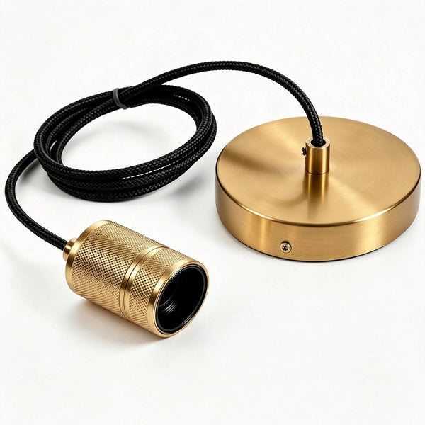 HARPER LIVING Light Fittings Ceilings, E27 Metal Pendant Lamp Holder, Adjustable, Class II Modern Ceiling Rose, Brass