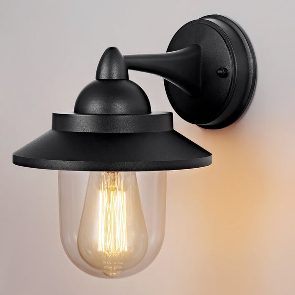HARPER LIVING Outdoor Wall Light, E27 Outside Wall Lamp Mains Powered with Clear Shade, IP54 Weatherproof Aluminium, Retro Exterior light