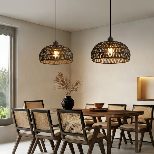 HARPER LIVING Easy Fit Handwoven Rope Ceiling Light Shade with Reducer Ring, E27/B22 Black Woven Shade for Pendant Lights & Floor
