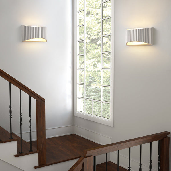 HARPER LIVING Large Modern Wall Light, Wave Pattern Shade, G9 Cap Type Up and Down Wall Lamp, White Ceramic Paintable