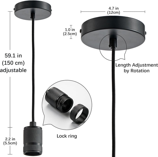 HARPER LIVING Light Fittings Ceilings, E27 Metal Pendant Lamp Holder, Adjustable, Class II Modern Ceiling Rose Black