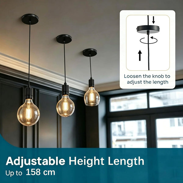 HARPER LIVING Light Fittings Ceilings, E27 Metal Pendant Lamp Holder, Adjustable, Class II Modern Ceiling Rose Black