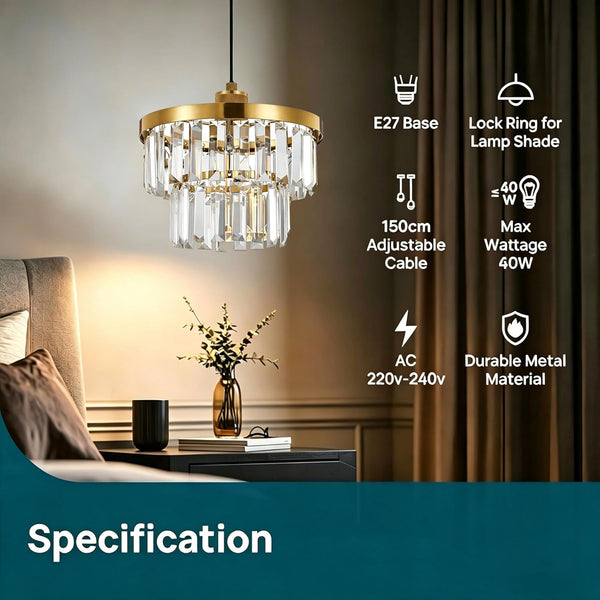 HARPER LIVING Light Fittings Ceilings, E27 Metal Pendant Lamp Holder, Adjustable, Class II Modern Ceiling Rose, Brass