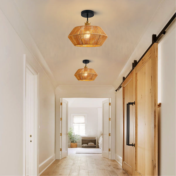 HARPER LIVING Easy Fit Pendant Light Shade, Handwoven Rope Ceiling Lampshade with Reducer Ring, E27 B22
