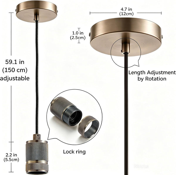 E27 Metal Pendant Lamp Holder, Class II Modern Ceiling Rose, Antique Brass