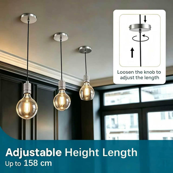 HARPER LIVING Light Fittings Ceilings, E27 Metal Pendant Lamp Holder, Adjustable, Class II Modern Ceiling Rose Satin Nickel