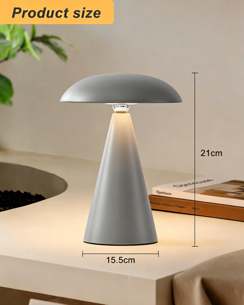 HARPER LIVING Rechargeable Table Lamp, Magnetic Touch Mushroom Bedside Light Dimmable, Portable Desk Lamp, Matt Light Grey