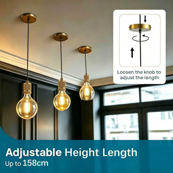 HARPER LIVING Light Fittings Ceilings, E27 Metal Pendant Lamp Holder, Adjustable, Class II Modern Ceiling Rose, Brass