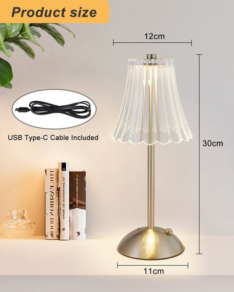 HARPER LIVING Rechargeable Table Lamp, Bedside Reading Light Satin Nickel Finish, Cordless Touch Lamps, Bedroom, Living Room