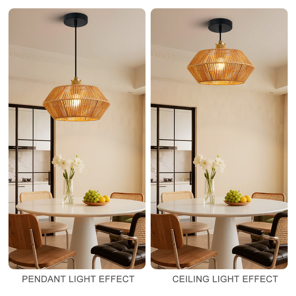 HARPER LIVING Easy Fit Pendant Light Shade, Handwoven Rope Ceiling Lampshade with Reducer Ring, E27 B22