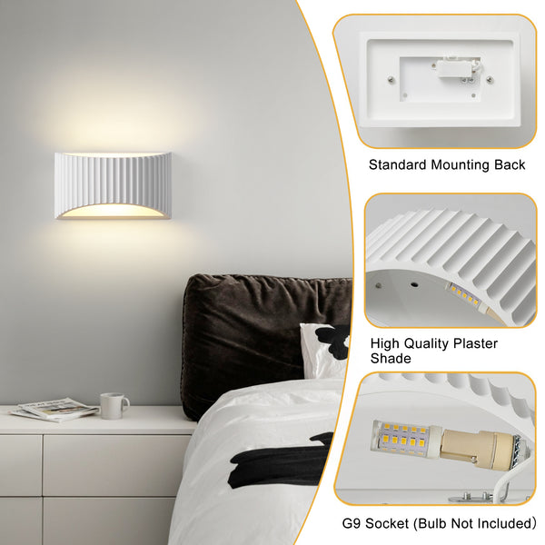 HARPER LIVING Modern Wall Light, Wave Pattern Shade, G9 Cap Type Up and Down Wall Lamp, White Ceramic Paintable Shade