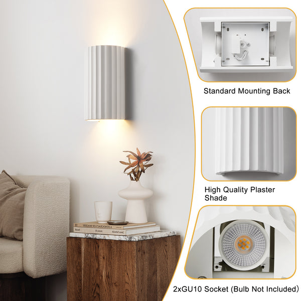 Modern Wall Light, 2xGU10 Cap Up and Down, White Ceramic, Wave Pattern