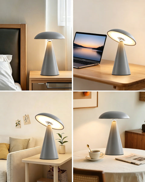 HARPER LIVING Rechargeable Table Lamp, Magnetic Touch Mushroom Bedside Light Dimmable, Portable Desk Lamp, Matt Light Grey