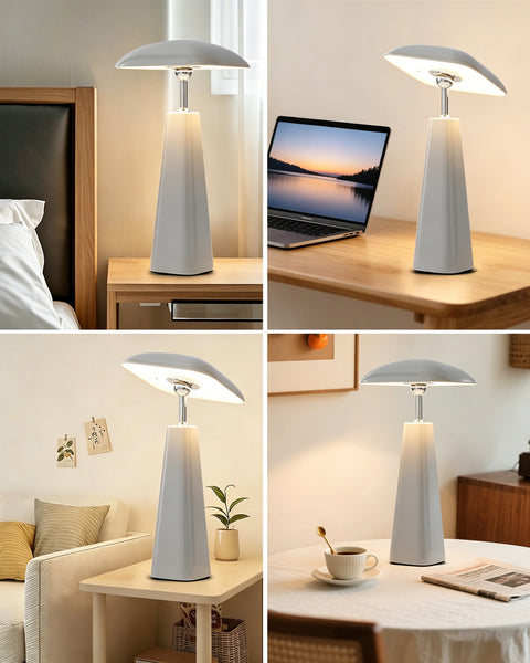 HARPER LIVING Rechargeable Table Lamp, Magnetic Touch Mushroom Bedside Light Dimmable, Portable Desk Lamp, Light Grey