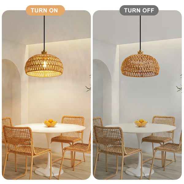 HARPER LIVING Easy Fit Handwoven Rope Ceiling Light Shade with Reducer Ring, E27/B22 Yellow Woven Shade for Pendant Lights & Floor