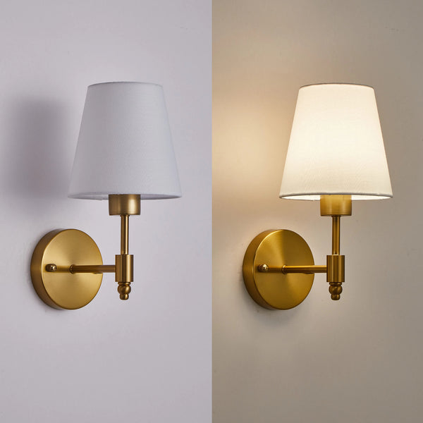 HARPER LIVING Set of 2 Battery Wall Lights, Fabric Lamps with Rechargeable Bulbs, Remote, 3 CCT & 9 RGB Dimmable Brass