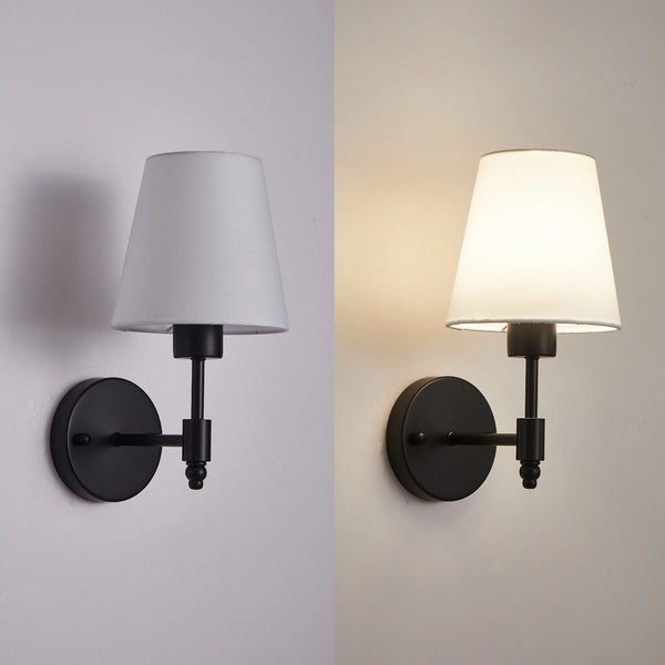 HARPER LIVING Set of 2 Battery Wall Lights, Fabric Lamps with Rechargeable Bulbs, Remote, 3 CCT & 9 RGB Dimmable Black