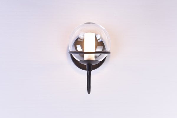 HARPER LIVING 1xG9 Up Wall Light with On/Off Switch, Matt Black Finish, Globe Shaped Glass Shade